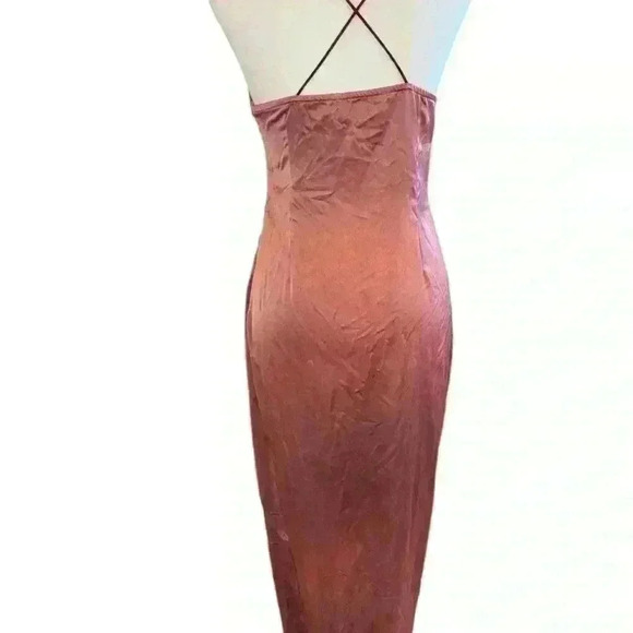 Nasty Gal Midi Satin Slip Dress Size 6 With A High Slit And Plunging Neckline - Picture 5 of 7